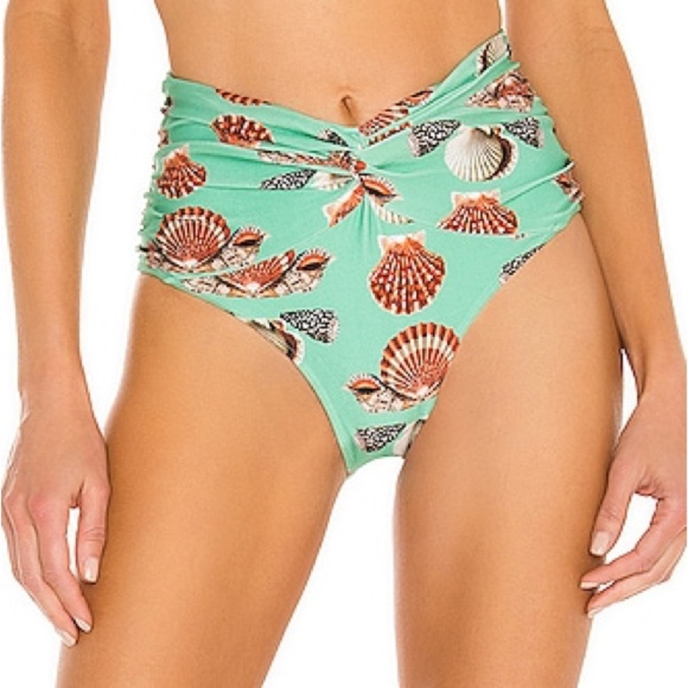 PatBO X revolve ruched high waist bikini bottom seashells